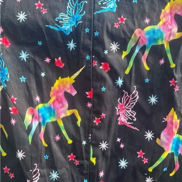 EUC Rockabilly Pin Up Pukavt Rainbow Unicorn Novelty Print Dress Size Small - Picture 8 of 8
